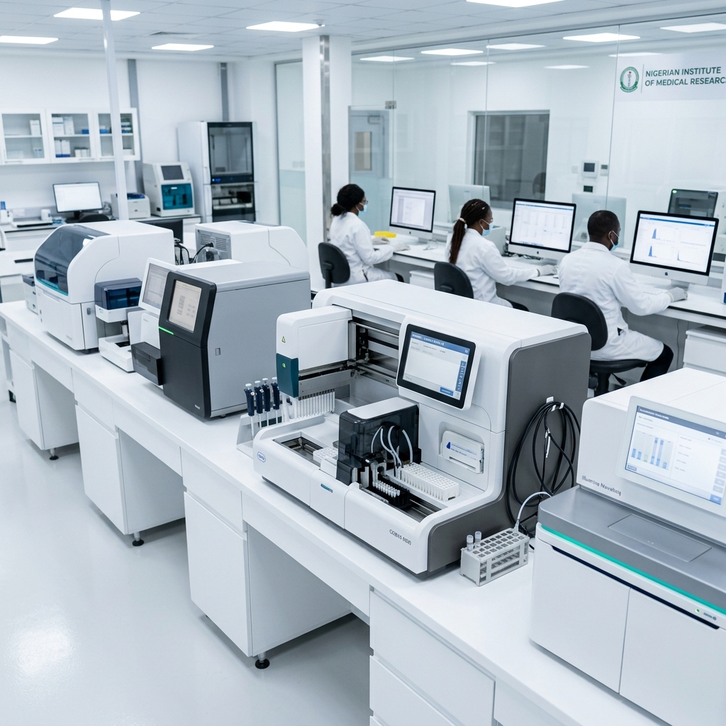 Nigerian medical professionals in a modern laboratory
